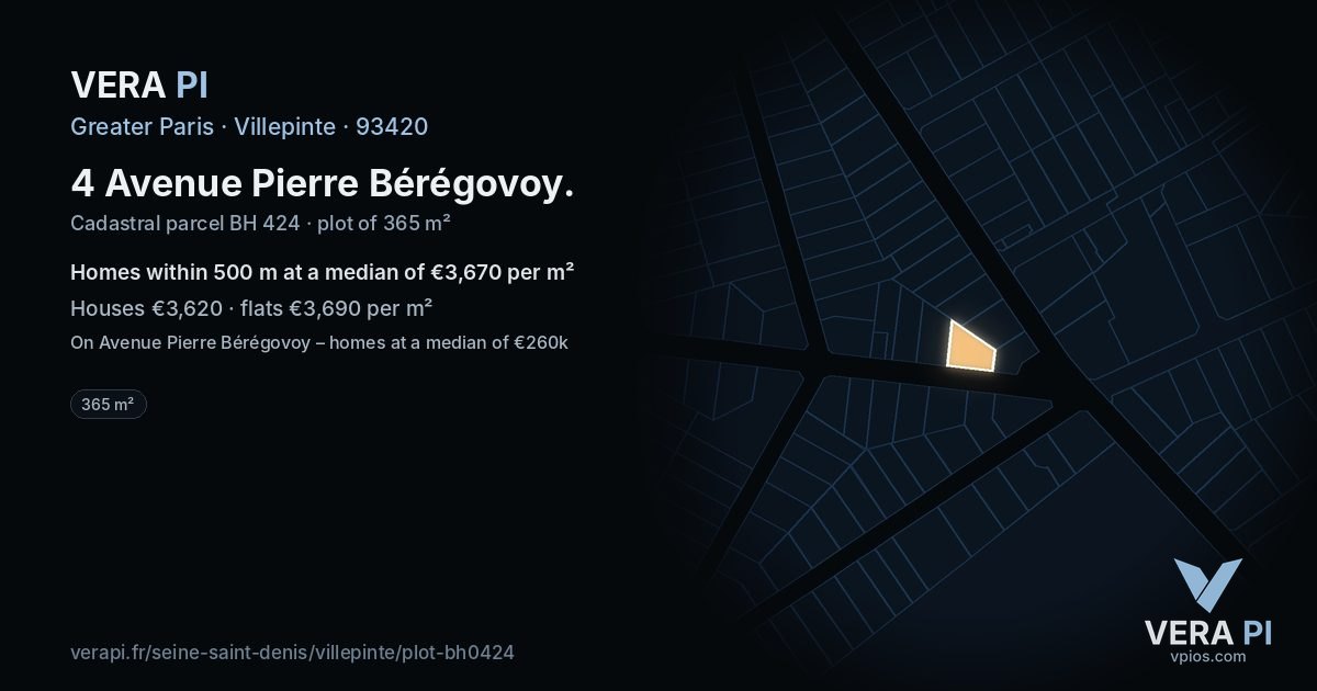 4 Avenue Pierre Bérégovoy, Villepinte at night – the plot lit, the parcels around coloured by the prices near them