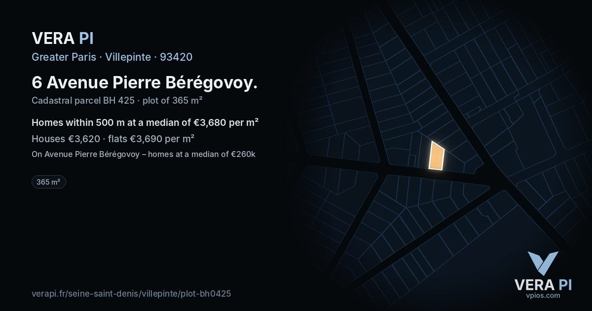6 Avenue Pierre Bérégovoy, Villepinte at night – the plot lit, the parcels around coloured by the prices near them