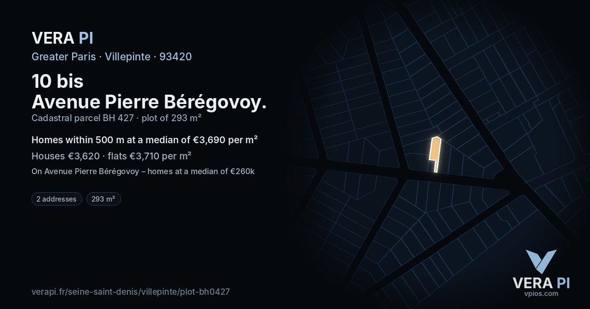 10 bis Avenue Pierre Bérégovoy, Villepinte at night – the plot lit, the parcels around coloured by the prices near them