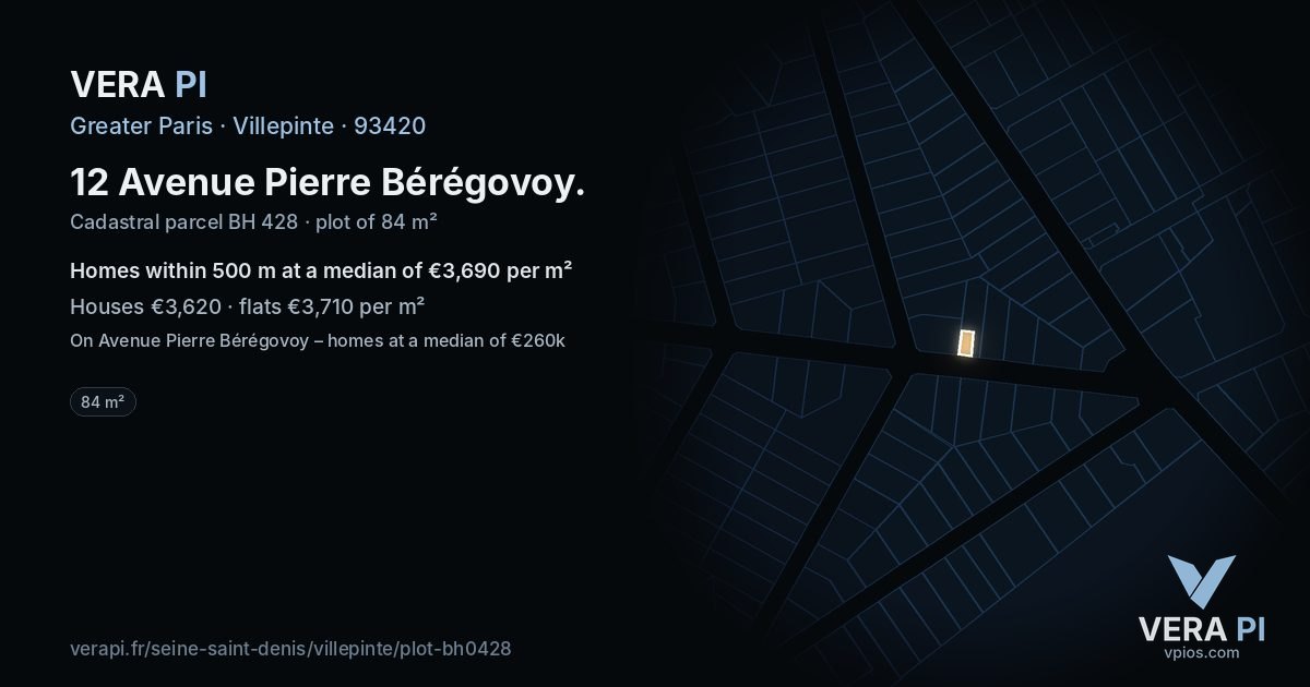 12 Avenue Pierre Bérégovoy, Villepinte at night – the plot lit, the parcels around coloured by the prices near them