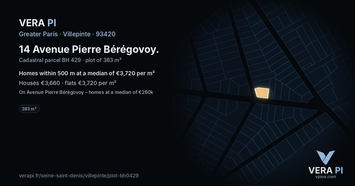 14 Avenue Pierre Bérégovoy, Villepinte at night – the plot lit, the parcels around coloured by the prices near them