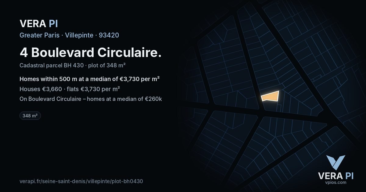 4 Boulevard Circulaire, Villepinte at night – the plot lit, the parcels around coloured by the prices near them