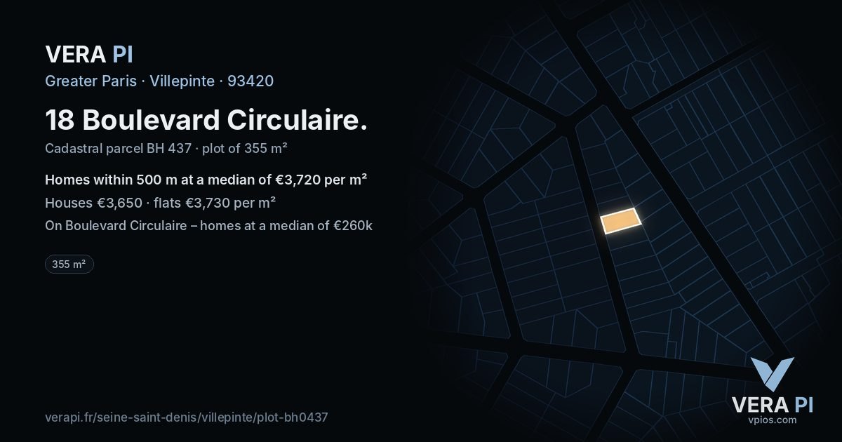 18 Boulevard Circulaire, Villepinte at night – the plot lit, the parcels around coloured by the prices near them