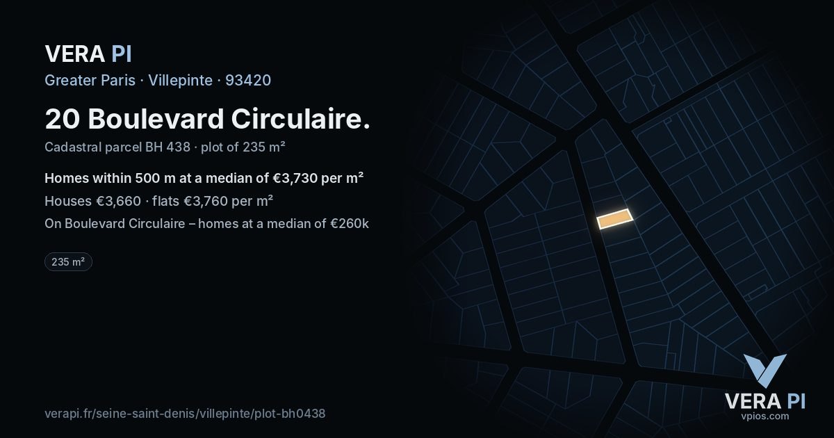 20 Boulevard Circulaire, Villepinte at night – the plot lit, the parcels around coloured by the prices near them