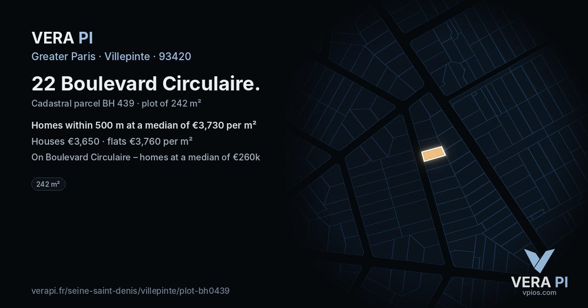 22 Boulevard Circulaire, Villepinte at night – the plot lit, the parcels around coloured by the prices near them