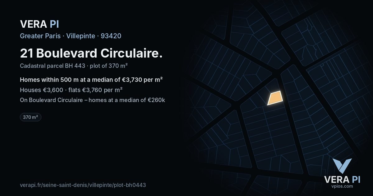 21 Boulevard Circulaire, Villepinte at night – the plot lit, the parcels around coloured by the prices near them