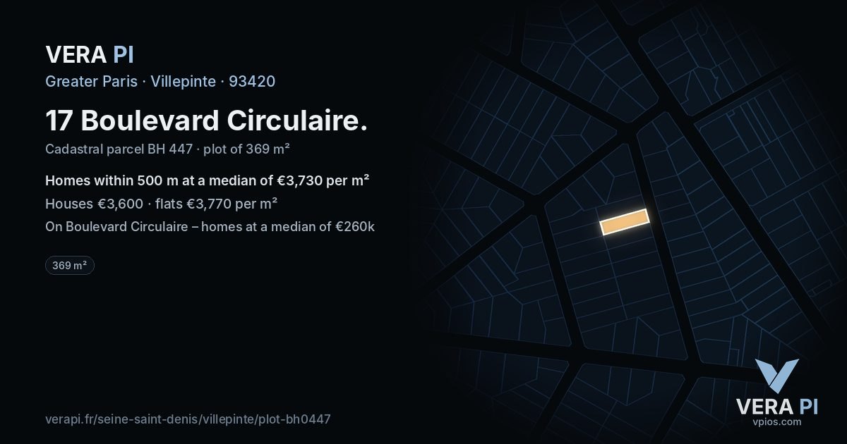 17 Boulevard Circulaire, Villepinte at night – the plot lit, the parcels around coloured by the prices near them