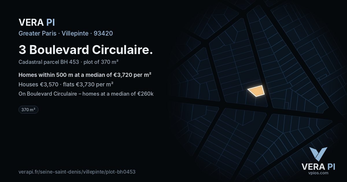 3 Boulevard Circulaire, Villepinte at night – the plot lit, the parcels around coloured by the prices near them