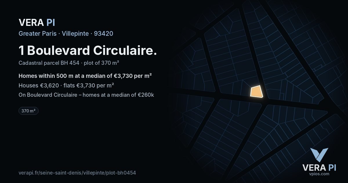 1 Boulevard Circulaire, Villepinte at night – the plot lit, the parcels around coloured by the prices near them