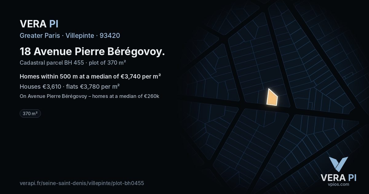 18 Avenue Pierre Bérégovoy, Villepinte at night – the plot lit, the parcels around coloured by the prices near them