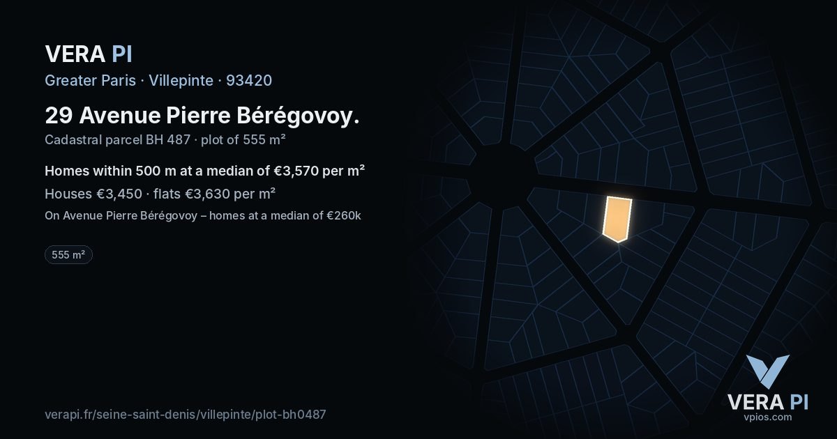 29 Avenue Pierre Bérégovoy, Villepinte at night – the plot lit, the parcels around coloured by the prices near them