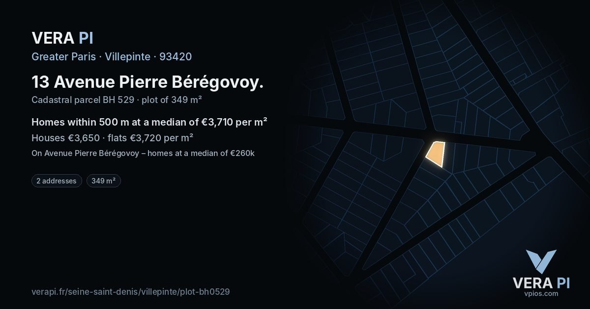 13 Avenue Pierre Bérégovoy, Villepinte at night – the plot lit, the parcels around coloured by the prices near them