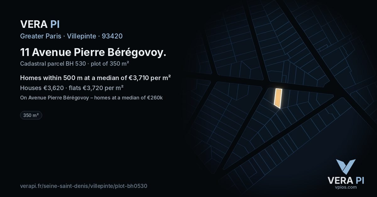 11 Avenue Pierre Bérégovoy, Villepinte at night – the plot lit, the parcels around coloured by the prices near them