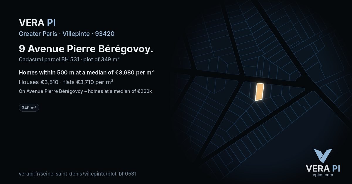 9 Avenue Pierre Bérégovoy, Villepinte at night – the plot lit, the parcels around coloured by the prices near them