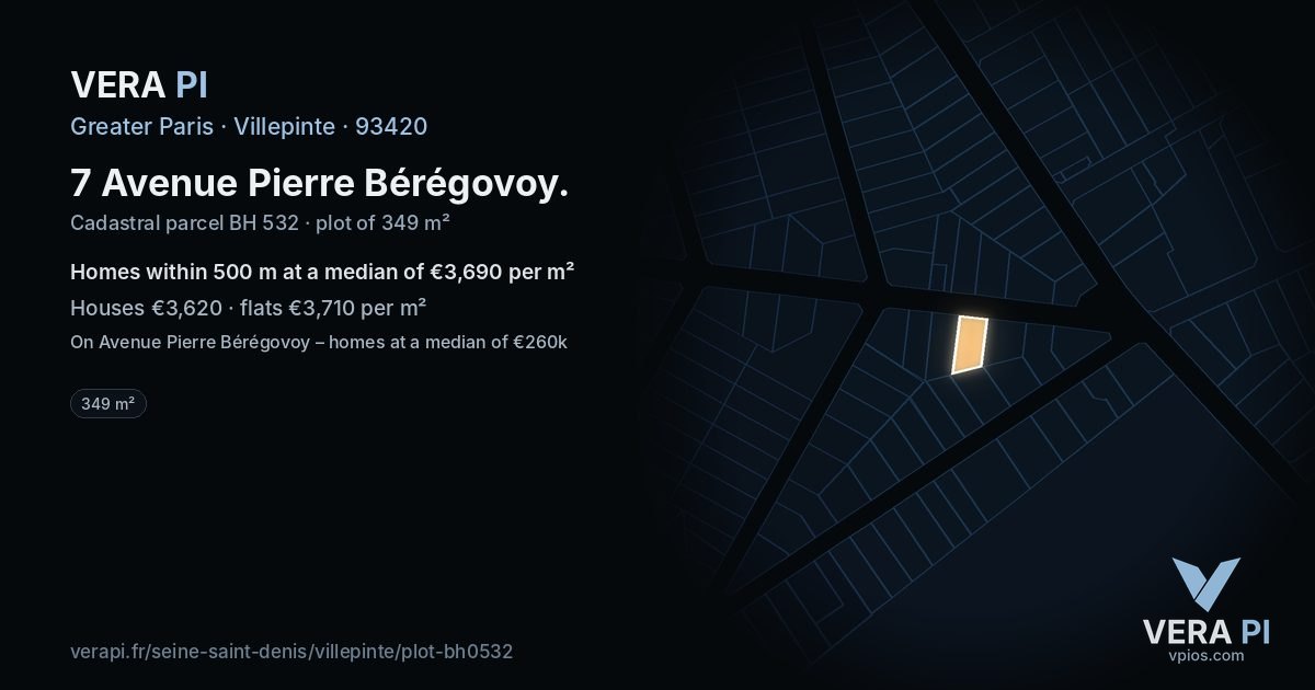 7 Avenue Pierre Bérégovoy, Villepinte at night – the plot lit, the parcels around coloured by the prices near them