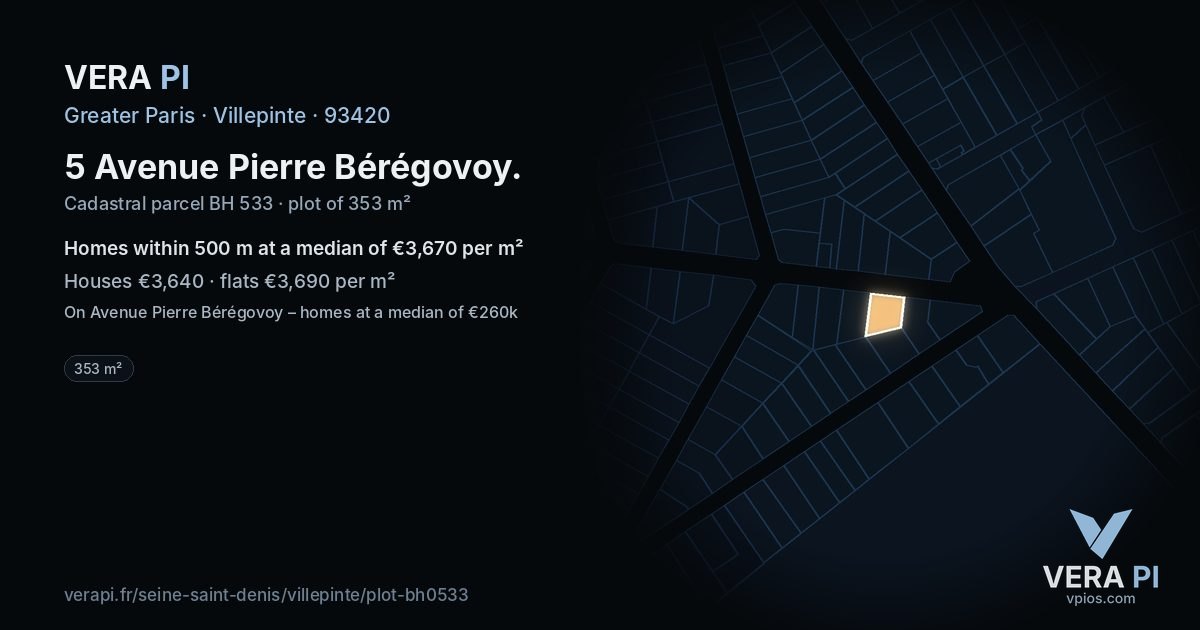 5 Avenue Pierre Bérégovoy, Villepinte at night – the plot lit, the parcels around coloured by the prices near them