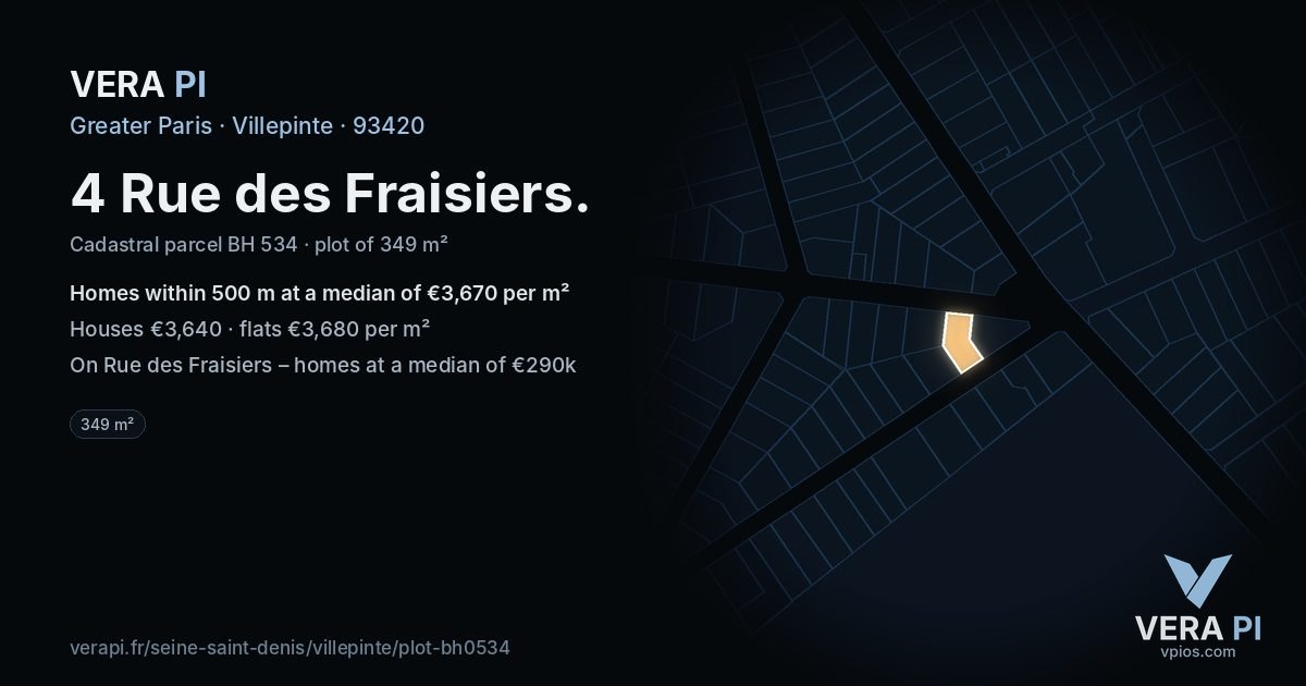 4 Rue des Fraisiers, Villepinte at night – the plot lit, the parcels around coloured by the prices near them
