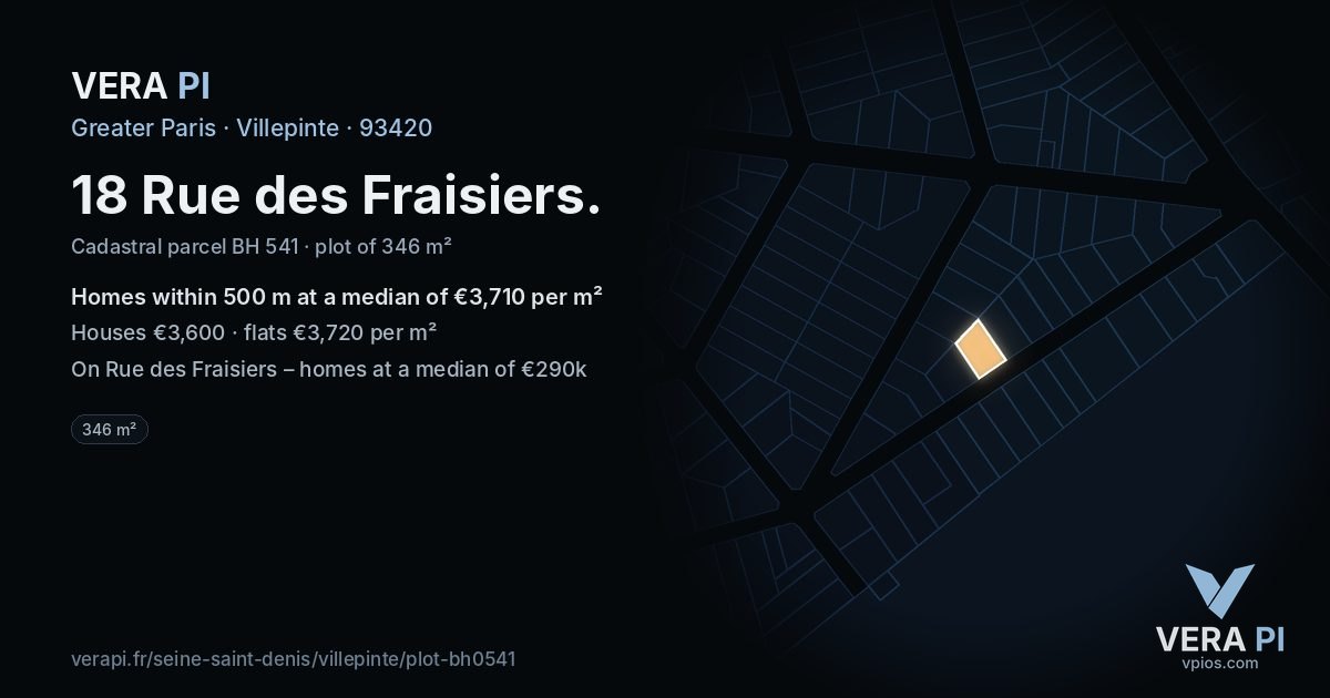 18 Rue des Fraisiers, Villepinte at night – the plot lit, the parcels around coloured by the prices near them