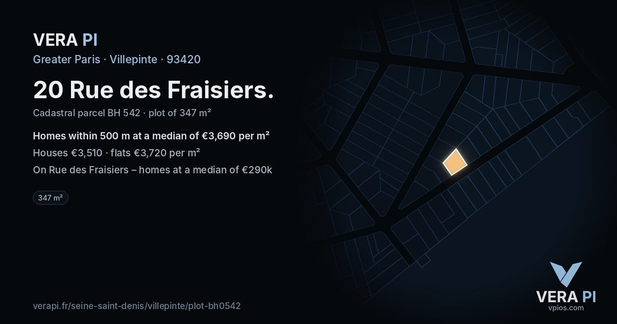 20 Rue des Fraisiers, Villepinte at night – the plot lit, the parcels around coloured by the prices near them