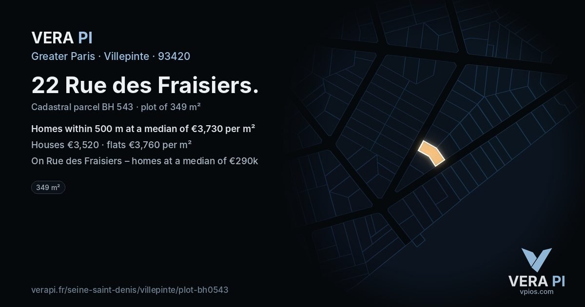 22 Rue des Fraisiers, Villepinte at night – the plot lit, the parcels around coloured by the prices near them