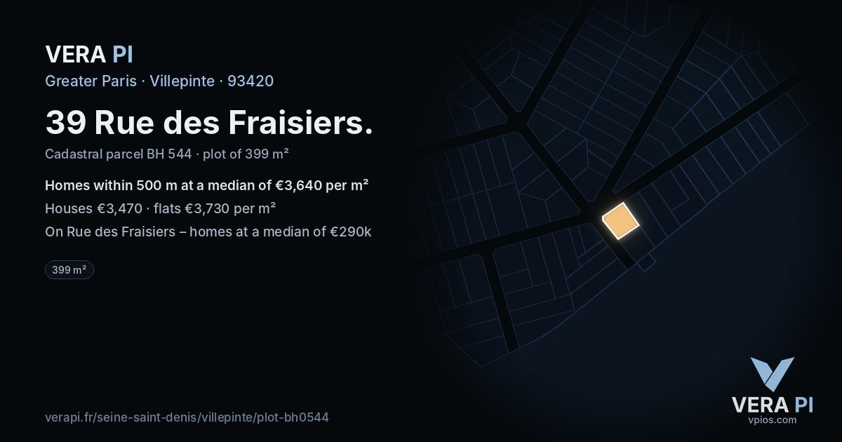 39 Rue des Fraisiers, Villepinte at night – the plot lit, the parcels around coloured by the prices near them