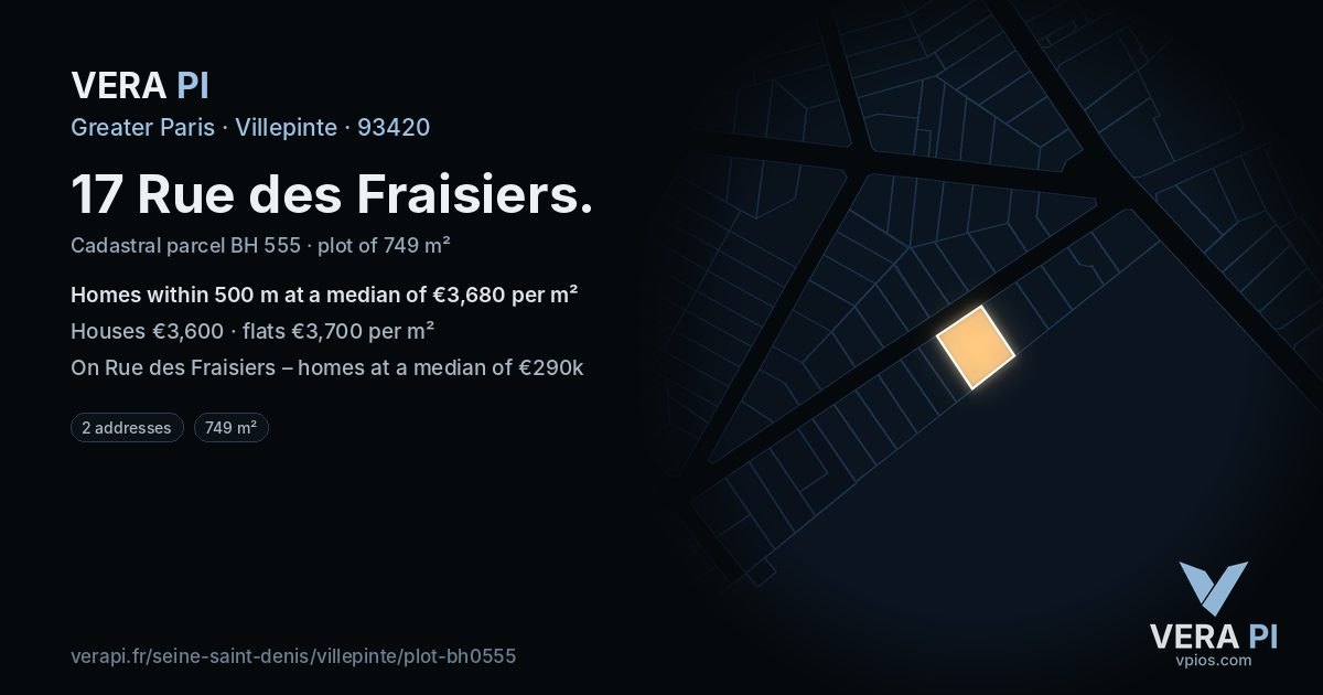 17 Rue des Fraisiers, Villepinte at night – the plot lit, the parcels around coloured by the prices near them