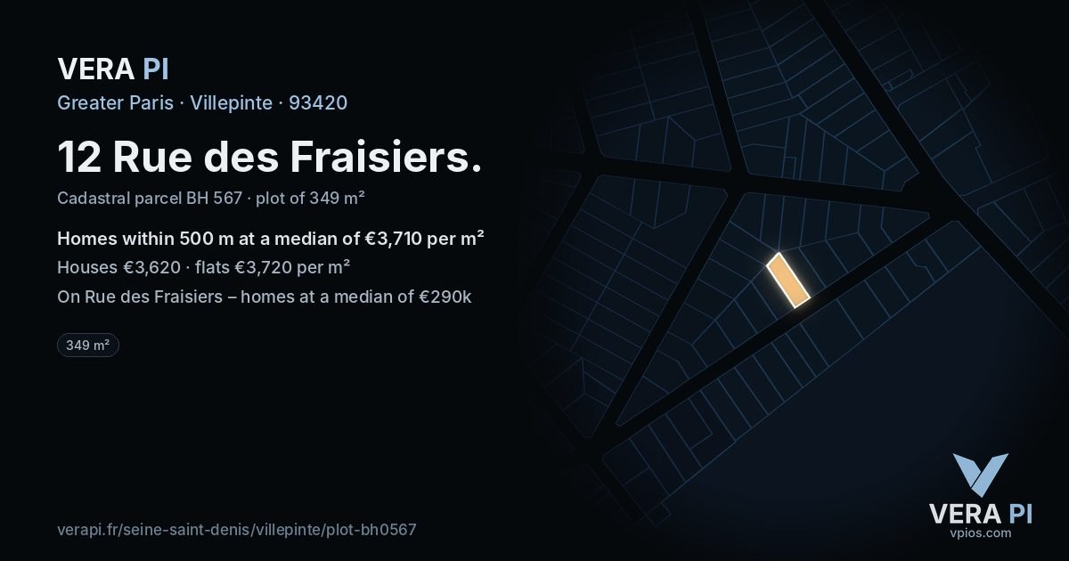12 Rue des Fraisiers, Villepinte at night – the plot lit, the parcels around coloured by the prices near them