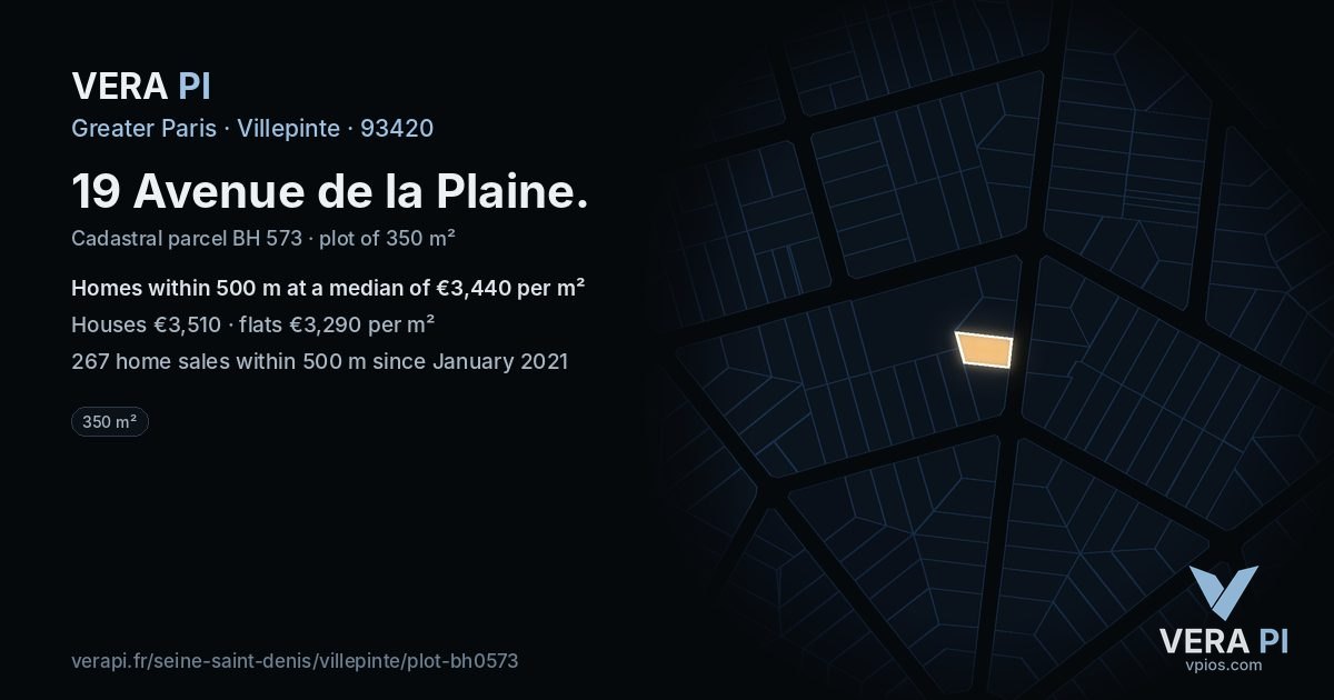 19 Avenue de la Plaine, Villepinte at night – the plot lit, the parcels around coloured by the prices near them