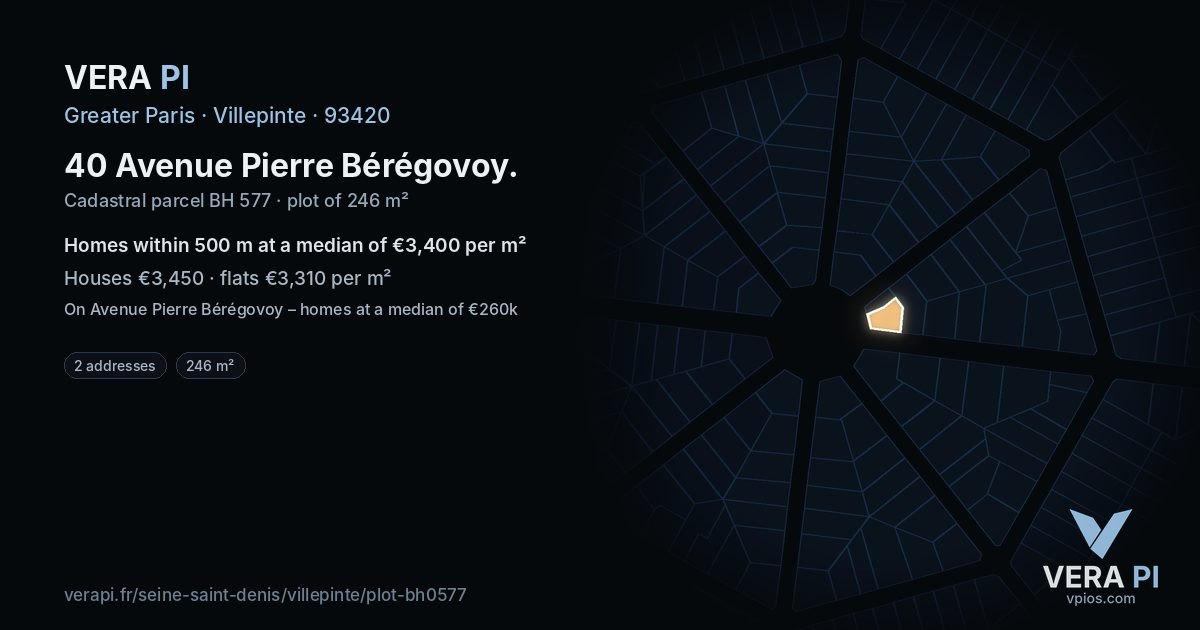 40 Avenue Pierre Bérégovoy, Villepinte at night – the plot lit, the parcels around coloured by the prices near them