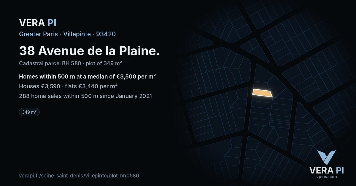 38 Avenue de la Plaine, Villepinte at night – the plot lit, the parcels around coloured by the prices near them