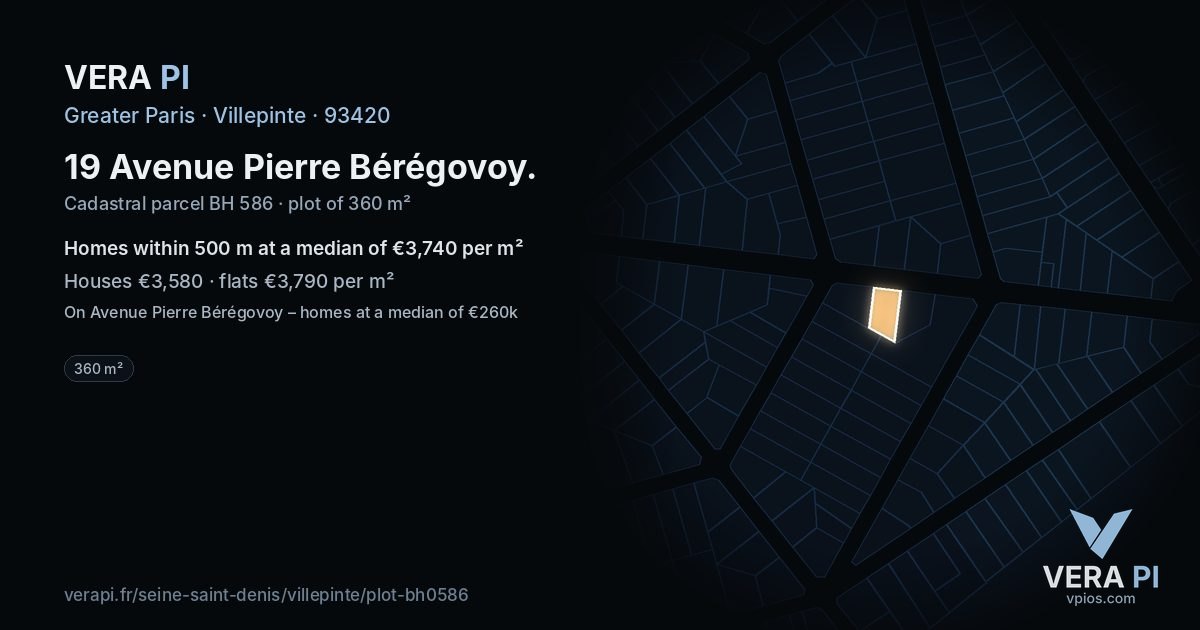 19 Avenue Pierre Bérégovoy, Villepinte at night – the plot lit, the parcels around coloured by the prices near them