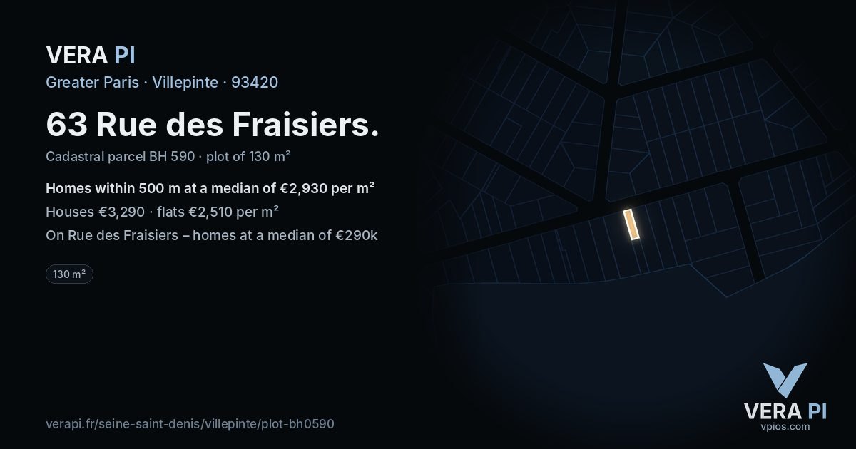 63 Rue des Fraisiers, Villepinte at night – the plot lit, the parcels around coloured by the prices near them