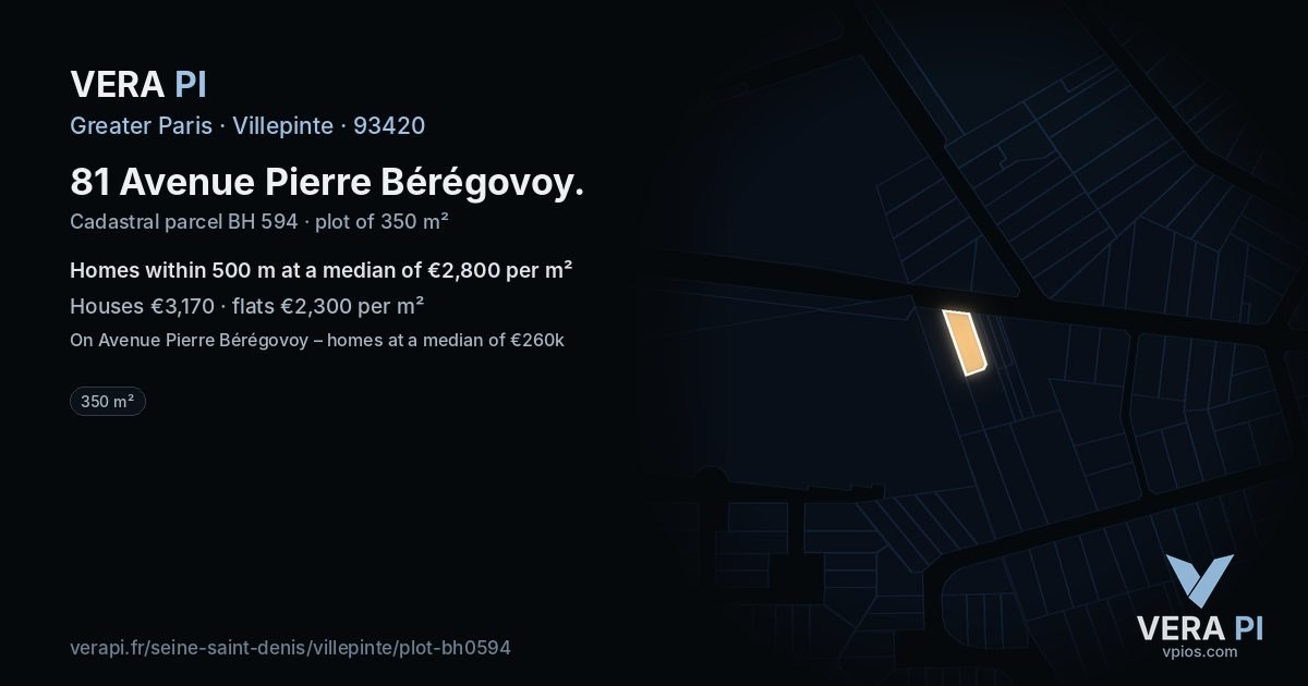 81 Avenue Pierre Bérégovoy, Villepinte at night – the plot lit, the parcels around coloured by the prices near them