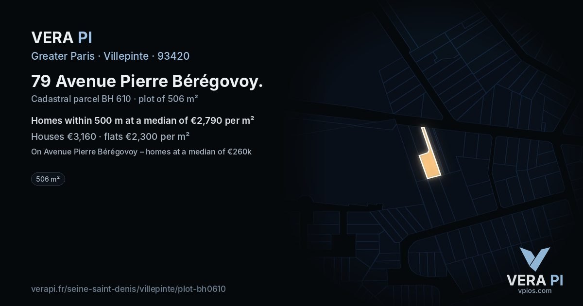 79 Avenue Pierre Bérégovoy, Villepinte at night – the plot lit, the parcels around coloured by the prices near them