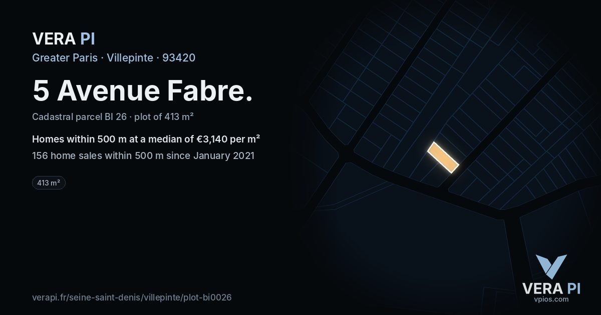 5 Avenue Fabre, Villepinte at night – the plot lit, the parcels around coloured by the prices near them