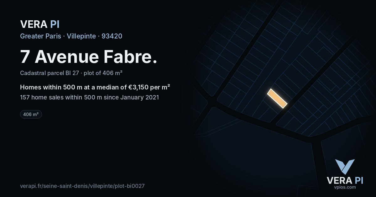7 Avenue Fabre, Villepinte at night – the plot lit, the parcels around coloured by the prices near them