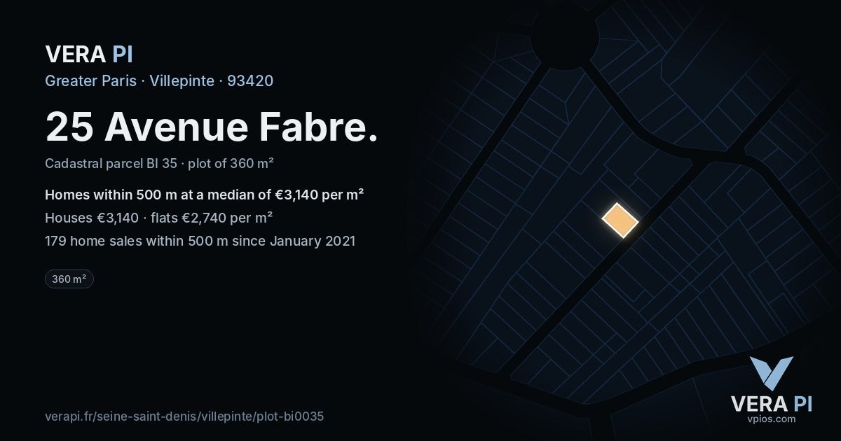 25 Avenue Fabre, Villepinte at night – the plot lit, the parcels around coloured by the prices near them