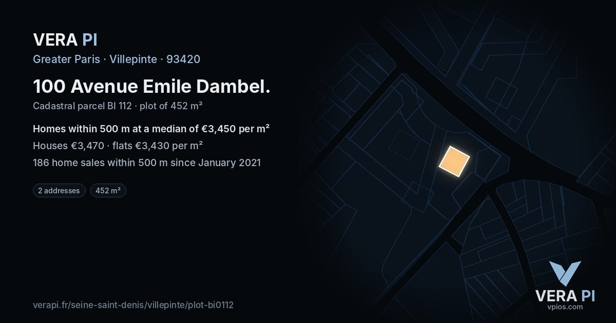 100 Avenue Emile Dambel, Villepinte at night – the plot lit, the parcels around coloured by the prices near them
