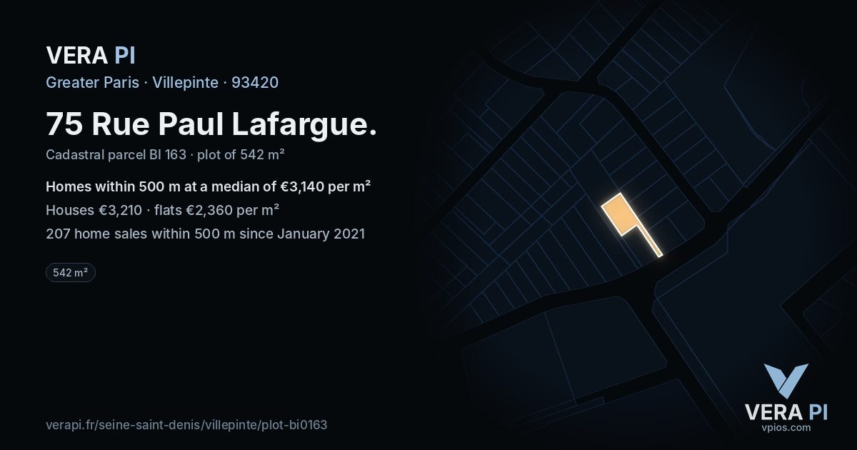 75 Rue Paul Lafargue, Villepinte at night – the plot lit, the parcels around coloured by the prices near them