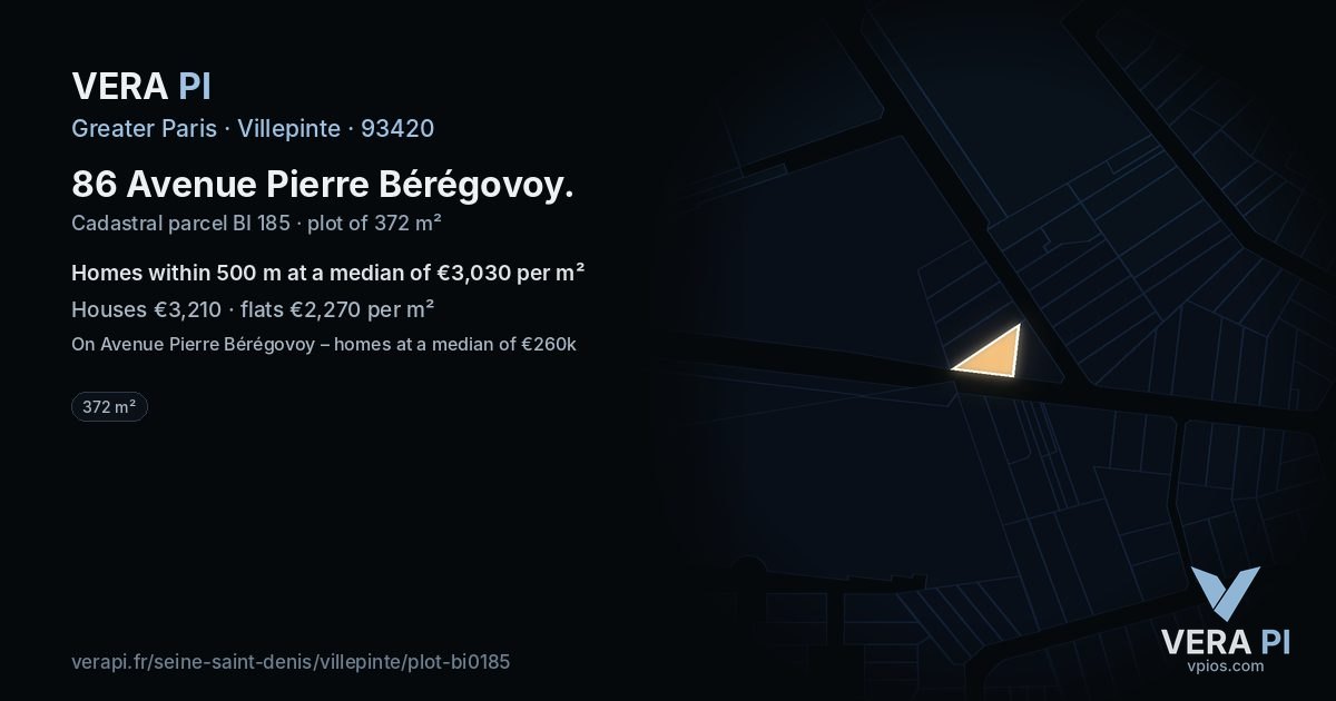86 Avenue Pierre Bérégovoy, Villepinte at night – the plot lit, the parcels around coloured by the prices near them