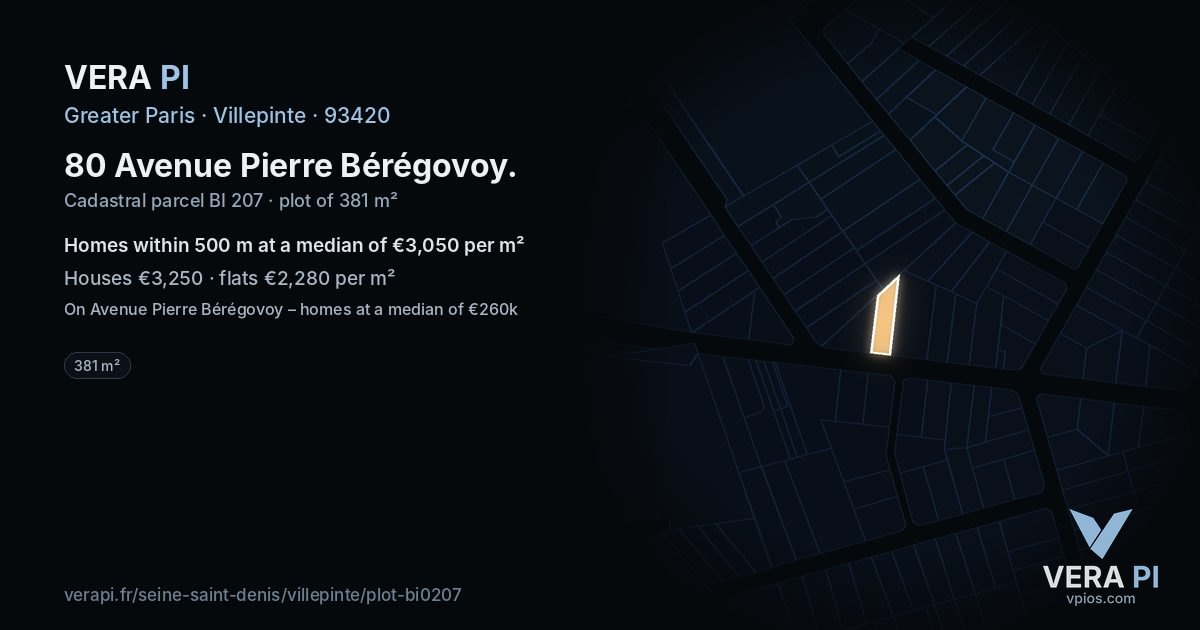 80 Avenue Pierre Bérégovoy, Villepinte at night – the plot lit, the parcels around coloured by the prices near them