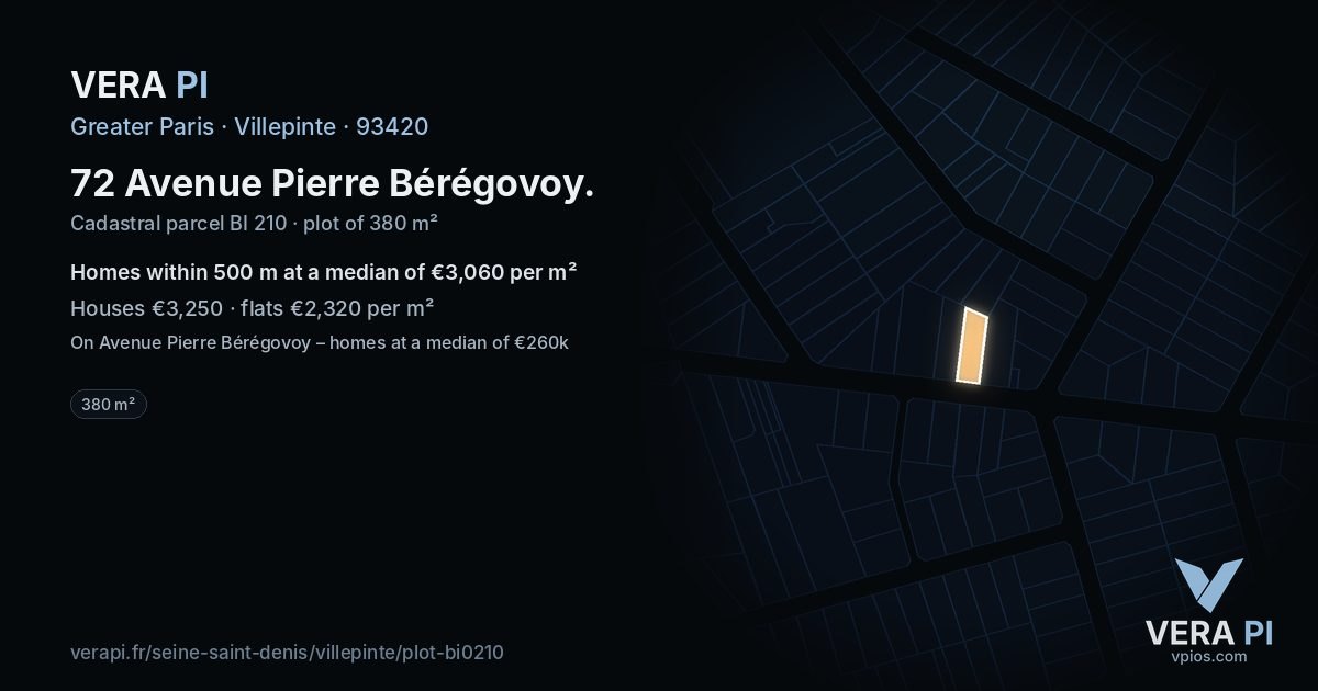 72 Avenue Pierre Bérégovoy, Villepinte at night – the plot lit, the parcels around coloured by the prices near them