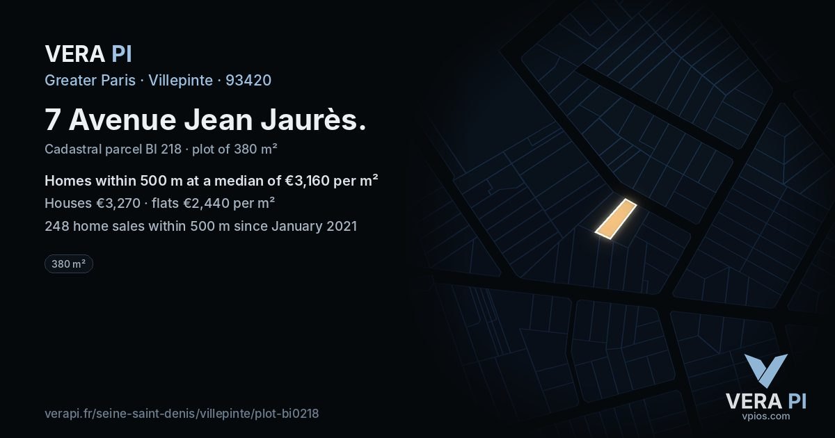 7 Avenue Jean Jaurès, Villepinte at night – the plot lit, the parcels around coloured by the prices near them