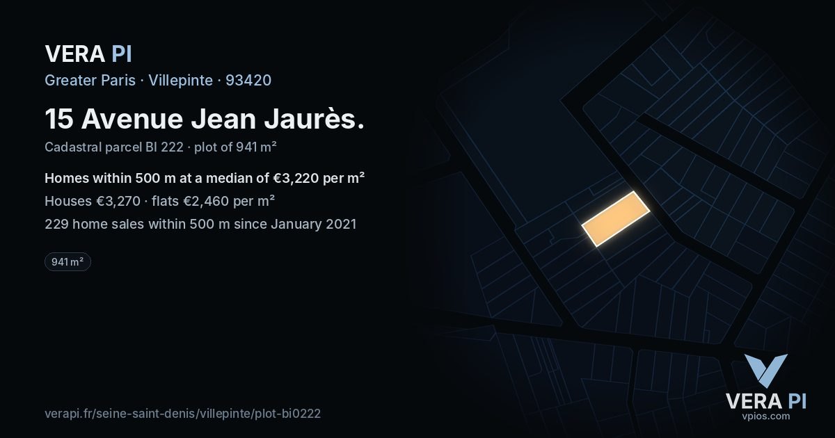 15 Avenue Jean Jaurès, Villepinte at night – the plot lit, the parcels around coloured by the prices near them