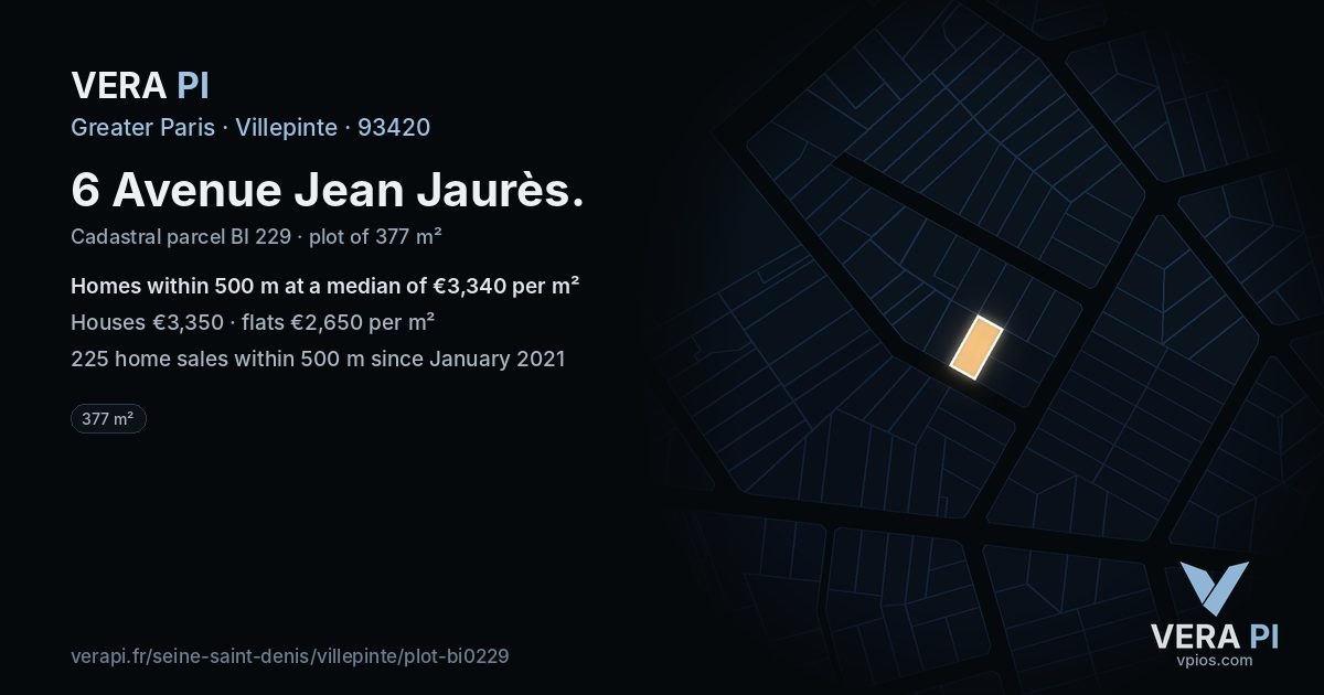 6 Avenue Jean Jaurès, Villepinte at night – the plot lit, the parcels around coloured by the prices near them