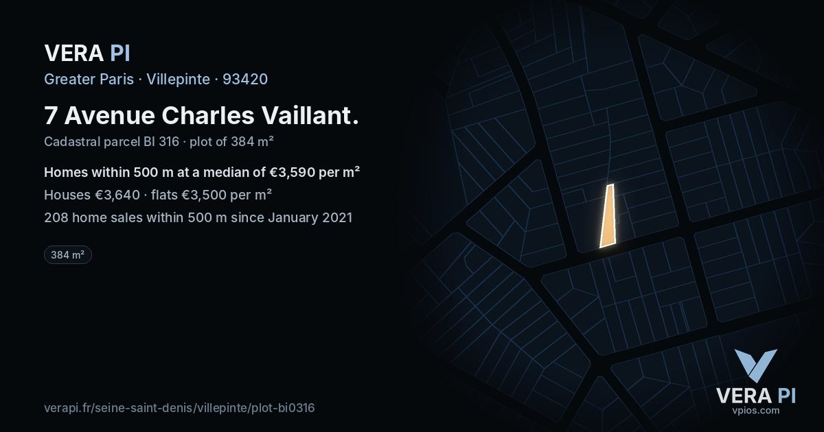 7 Avenue Charles Vaillant, Villepinte at night – the plot lit, the parcels around coloured by the prices near them