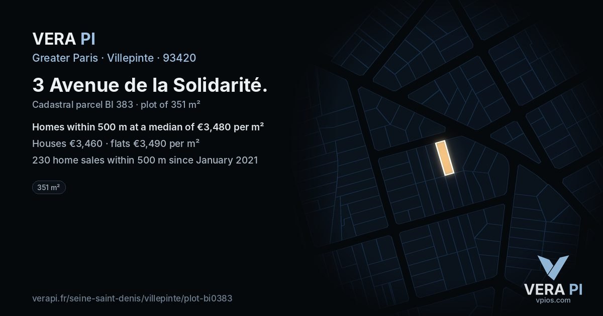 3 Avenue de la Solidarité, Villepinte at night – the plot lit, the parcels around coloured by the prices near them