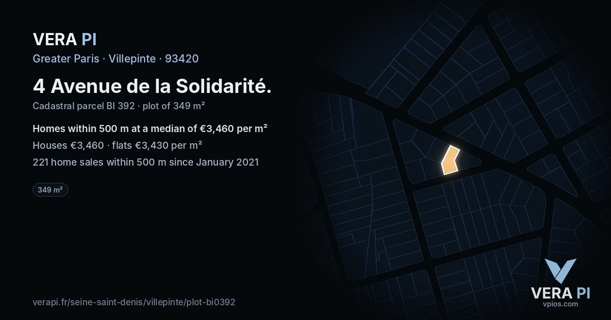 4 Avenue de la Solidarité, Villepinte at night – the plot lit, the parcels around coloured by the prices near them