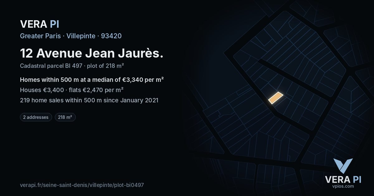 12 Avenue Jean Jaurès, Villepinte at night – the plot lit, the parcels around coloured by the prices near them