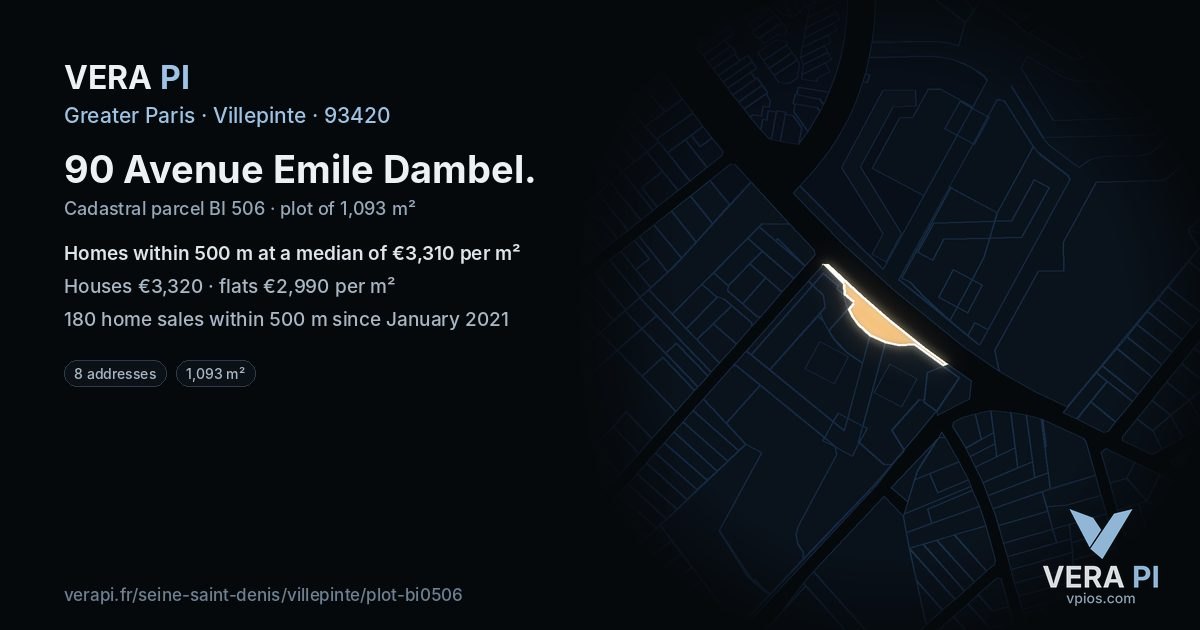 90 Avenue Emile Dambel, Villepinte at night – the plot lit, the parcels around coloured by the prices near them